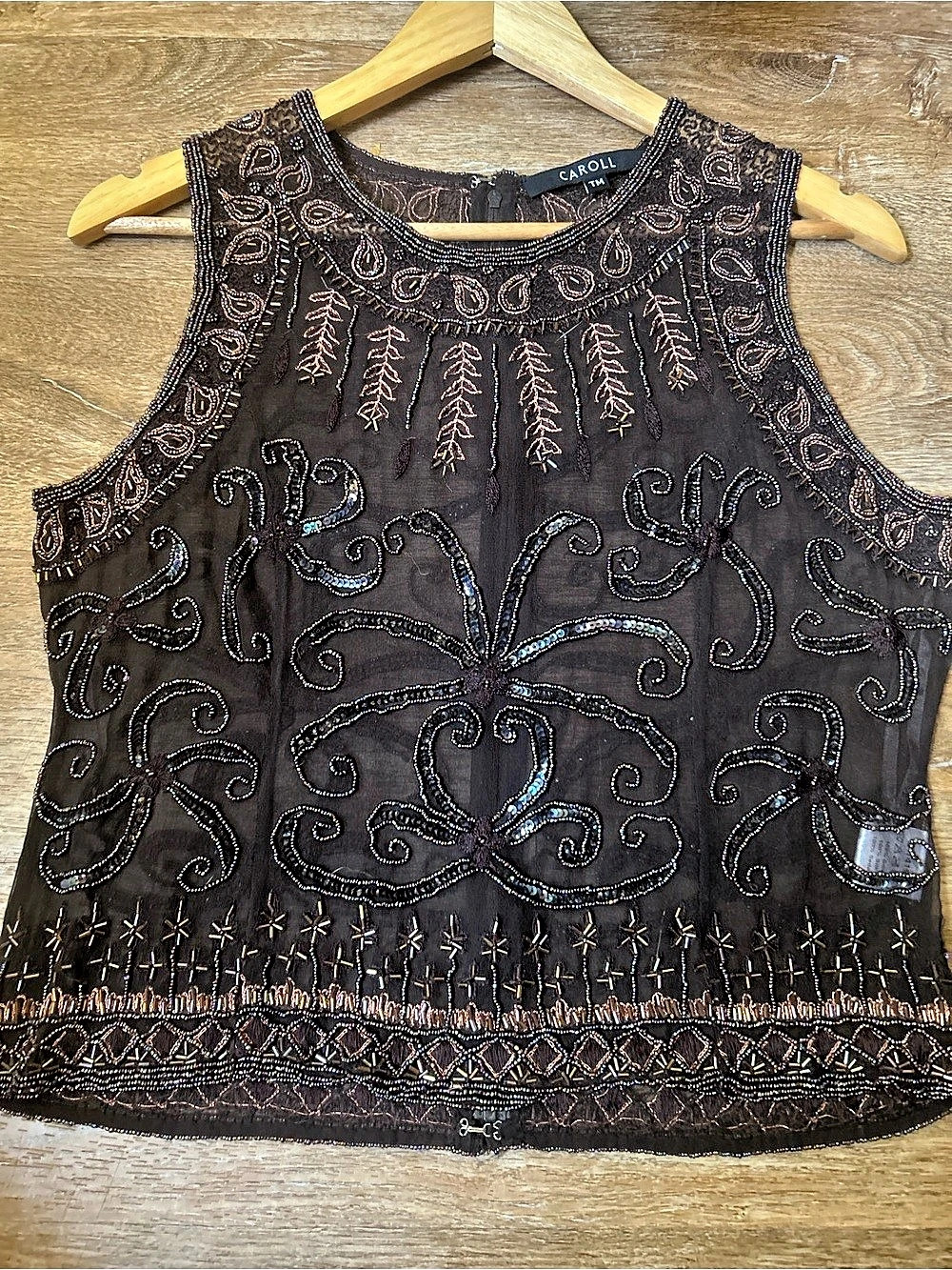 Caroll Embellished Silk Tank Top in Black Like New